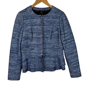 Banana Republic Womens Blue Tweed Jacket Size 4 Wool Blend Zipper Closure Office